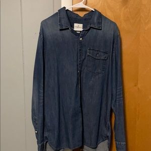 Denim, long sleeve, button down shirt.